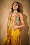 Aditi Somani_Yellow Modal Satin Hand Embroidered Cutdana Embellished Jacket With Jumpsuit _Online_at_Aza_Fashions