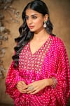 Aditi Somani_Pink Modal Satin Print Bandhani V Neck Pattern Blouse With Double Flap Pant_Online_at_Aza_Fashions