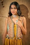 Buy_Aditi Somani_Yellow Modal Satin Hand Embroidered Cutdana Embellished Jacket With Jumpsuit _Online_at_Aza_Fashions