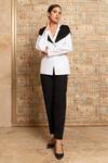 B'Infinite White Crepe Collared Neck Colour Block Blazer And Trouser Set Online at Aza Fashions B'Infinite_White Crepe Collared Neck Colour Block Blazer And Trouser Set_Online_at_Aza_Fashions