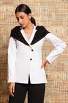 Shop B'Infinite White Crepe Collared Neck Colour Block Blazer And Trouser Set Online at Aza Fashions Shop_B'Infinite_White Crepe Collared Neck Colour Block Blazer And Trouser Set_Online_at_Aza_Fashions