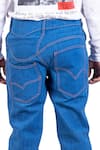 Theorem_Blue Cotton Denim Meander Seam Trouser  _at_Aza_Fashions