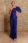 B'Infinite Blue Crepe One Shoulder Asymmetric Top And Trouser Set Online at Aza Fashions B'Infinite_Blue Crepe One Shoulder Asymmetric Top And Trouser Set_Online_at_Aza_Fashions
