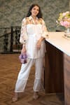 Buy_Garima Bindal_White Pure Modal Satin Embroidered Floral Collared Neck Yoke Shirt And Pant Set _Online_at_Aza_Fashions