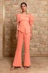 B'Infinite_Coral Crepe One Shoulder Top And Trouser Set_Online_at_Aza_Fashions