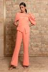 Shop_B'Infinite_Coral Crepe One Shoulder Top And Trouser Set_Online_at_Aza_Fashions