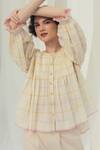Buy_Itr by Khyati Pande_Beige Handwoven Mul Cotton Checkered Pattern Anne Peasant Top For Women_Online_at_Aza_Fashions