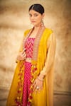 Aditi Somani_Pink Pure Silk And Modal Satin Print Bandhani Square Dual Toned Cape And Pant Set _Online_at_Aza_Fashions