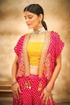 Aditi Somani_Pink Modal Satin Floral, Bandhani Square Neck And Embroidered Jacket Palazzo Set _Online_at_Aza_Fashions