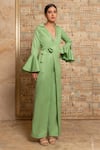 Shop_B'Infinite_Green Crepe Lapel Collar Overlapped Blazer Jumpsuit _Online_at_Aza_Fashions