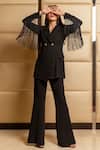 B'Infinite Black Crepe Lapel Collar Frill Blazer And Trouser Set Online at Aza Fashions B'Infinite_Black Crepe Lapel Collar Frill Blazer And Trouser Set_Online_at_Aza_Fashions