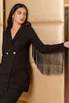 B'Infinite Black Crepe Lapel Collar Frill Blazer And Trouser Set at Aza Fashions B'Infinite_Black Crepe Lapel Collar Frill Blazer And Trouser Set_at_Aza_Fashions