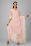 Shrutkirti_Pink Cotton Chanderi Embroidery Chikankari V Neck Flower Vine Kurta Set _Online_at_Aza_Fashions