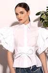 Buy_Ashico_White Cotton Plain Shirt Collar Winged With Wrap Belt _Online_at_Aza_Fashions