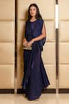 Buy_B'Infinite_Blue Crepe V Neck Draped Gown _Online_at_Aza_Fashions