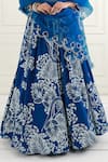 Shop_Ek Soot_Blue Organza Printed Floral V Neck Pleated Lehenga Set _Online_at_Aza_Fashions