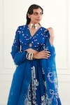 Buy_Ek Soot_Blue Organza Printed Floral V Neck Pleated Lehenga Set 