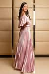 B'Infinite_Pink Satin One Shoulder Pleated Gown _Online_at_Aza_Fashions