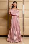 Buy_B'Infinite_Pink Satin One Shoulder Pleated Gown _Online_at_Aza_Fashions