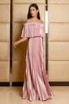 Shop_B'Infinite_Pink Satin One Shoulder Pleated Gown _Online_at_Aza_Fashions