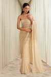 Sawan Gandhi_Beige Georgette Embroidered Sequins Saree With Blouse For Women_Online_at_Aza_Fashions