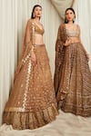 Sawan Gandhi_Brown Georgette Embellished Floral Paisley Pattern Chikankari Bridal Lehenga Set _Online_at_Aza_Fashions