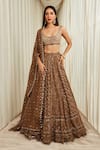 Buy_Sawan Gandhi_Brown Georgette Embellished Floral Paisley Pattern Chikankari Bridal Lehenga Set _Online_at_Aza_Fashions