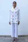 Linen Bloom_White 100% Linen Embroidery Thread Spread Collar Flower Shirt _Online_at_Aza_Fashions