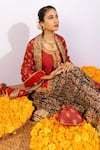 Buy_Shrutkirti_Maroon 71 Gms Pure Chanderi Embroidery Zari Round Paisley Print Lehenga Set _Online_at_Aza_Fashions