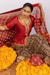 Shop_Shrutkirti_Maroon 71 Gms Pure Chanderi Embroidery Zari Round Paisley Print Lehenga Set _Online_at_Aza_Fashions