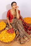 Shop_Shrutkirti_Maroon 71 Gms Pure Chanderi Embroidery Zari Round Paisley Print Lehenga Set _at_Aza_Fashions