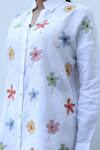 Shop_Linen Bloom_White 100% Linen Embroidery Thread Spread Collar Flower Shirt _Online_at_Aza_Fashions