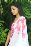 Meghstudio_White Blouse Piece  Modal Silk Hand Painted Pattern Saree With Unstitched _Online_at_Aza_Fashions