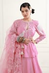 Ek Soot_Pink Chanderi Printed Floral Round Layered Lehenga Set _at_Aza_Fashions