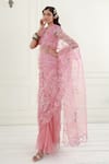 Ek Soot_Pink Saree  Organza Printed Floral V Neck And Embroidered With Blouse  _Online_at_Aza_Fashions