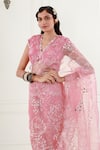 Shop_Ek Soot_Pink Saree  Organza Printed Floral V Neck And Embroidered With Blouse  _Online_at_Aza_Fashions