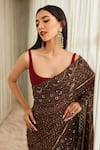 Shop_Sawan Gandhi_Brown Georgette Honeycomb Pattern Chikankari Saree Set_Online_at_Aza_Fashions