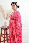 Shop_Ek Soot_Pink Georgette And Silk Print & Embroidery Pre-draped Saree With Blouse _Online_at_Aza_Fashions