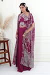 Ek Soot_Purple Georgette Print And Embroidery Floral Cape & Draped Skirt Set  _Online_at_Aza_Fashions