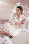 Itr by Khyati Pande_Off White Handwoven Handloom Cotton Silk Hand Block Print Confetti Wrap Dress_at_Aza_Fashions