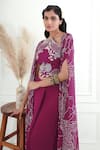 Ek Soot_Purple Georgette Print And Embroidery Floral Cape & Draped Skirt Set  _at_Aza_Fashions