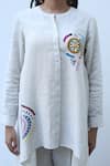 Shop_Linen Bloom_Beige 100% Linen Embroidery Thread High Low Hem Tunic _Online_at_Aza_Fashions