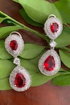 Shop_Nayaab By Sonia_Silver Plated Crystals, Stones Rouge Cubic Zirconia Embellished Earrings _Online_at_Aza_Fashions