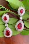 Shop_Nayaab By Sonia_Silver Plated Crystals, Stones Rouge Cubic Zirconia Embellished Earrings _at_Aza_Fashions