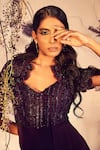 Buy_Babita Malkani_Purple Italian Crepe Embroidered Sequin V Neck Crystal Jumpsuit _Online_at_Aza_Fashions