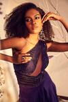 Babita Malkani_Purple Silk, Tulle, Crepe Sequins, Crystals One Embroidered Draped Jumpsuit _Online_at_Aza_Fashions
