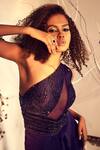 Shop_Babita Malkani_Purple Silk, Tulle, Crepe Sequins, Crystals One Embroidered Draped Jumpsuit _Online_at_Aza_Fashions