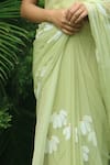 Shop_Meghstudio_Green Viscose Chiffon Hand Painted Daisy Saree With Unstitched Blouse Piece _Online_at_Aza_Fashions