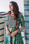 Buy_Shachi Sood_Green Dupion Silk, Fine Chanderi Kalamkari Print, Anarkali And Palazzo Set _Online_at_Aza_Fashions