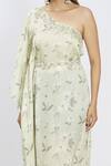 Vana Ethnics_Green Satin, Viscose Floral, Mirror Asymmetric One Shoulder Printed Kaftan _Online_at_Aza_Fashions
